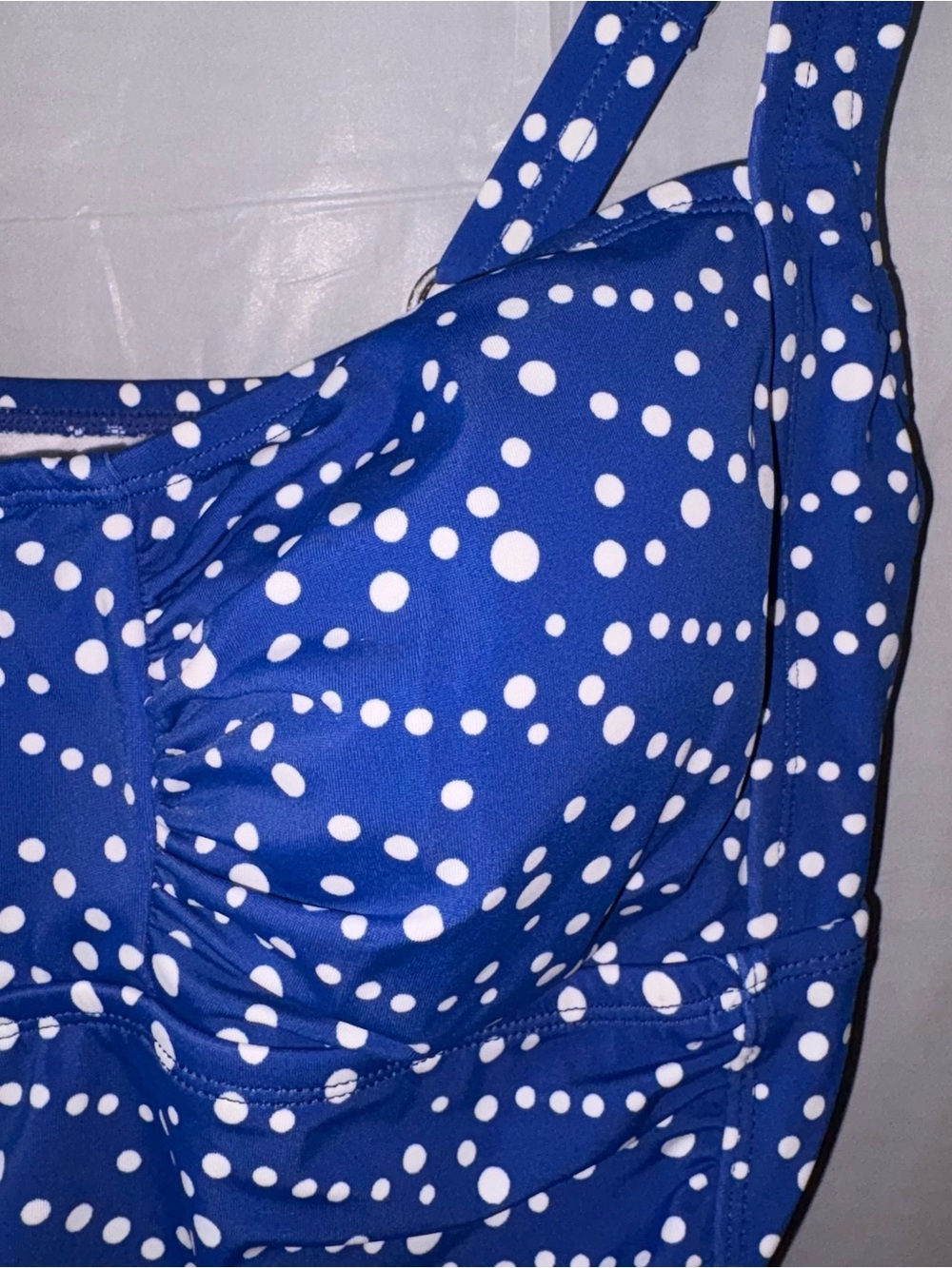 Jantzen Polka Dot One Piece Swimsuit Sz 10 Classic Fit Blue White Beach Resort - Picture 5 of 8